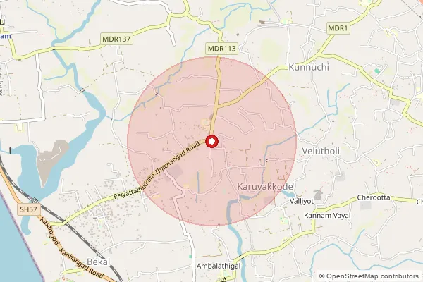 Map showing approximate area covered by Pincode 671316 — Chittari Bo, Kasaragod