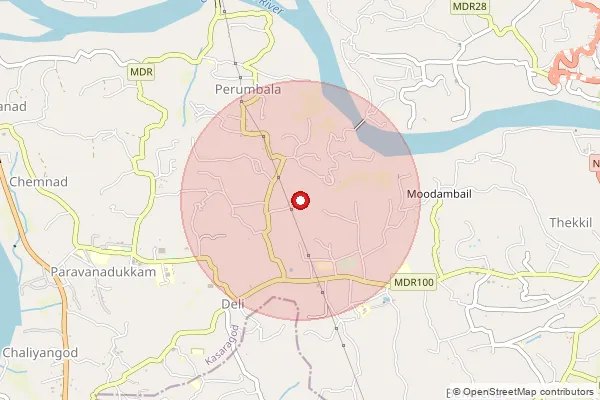 Map showing approximate area covered by Pincode 671317 — Paravanadkam Bo, Kasaragod