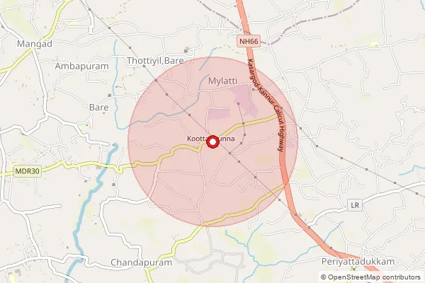 Map showing approximate area covered by Pincode 671319 — Mylatti Bo, Kasaragod