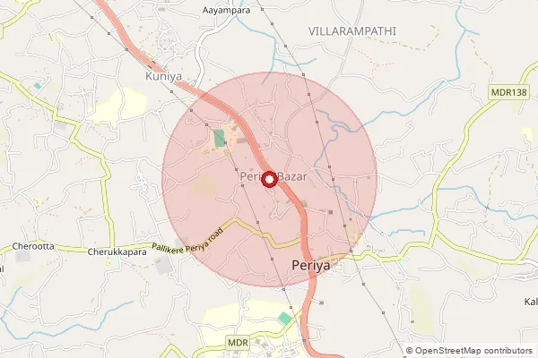 Map showing approximate area covered by Pincode 671320 — Periye S.O, Kasaragod