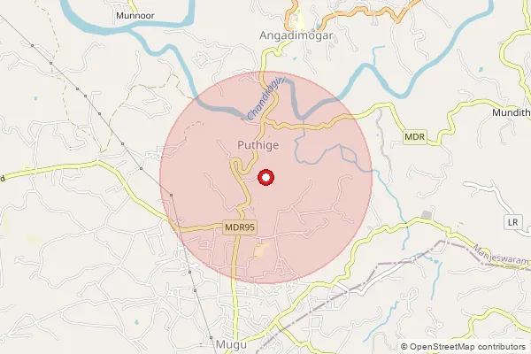 Map showing approximate area covered by Pincode 671321 — Angadimogaru Bo, Kasaragod