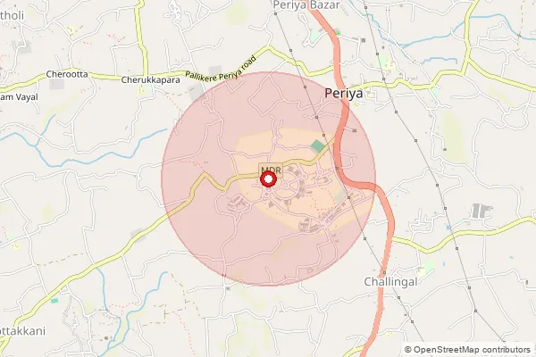 Map showing approximate area covered by Pincode 671325 — Central University Of Kerala Campus S.O, Kasaragod