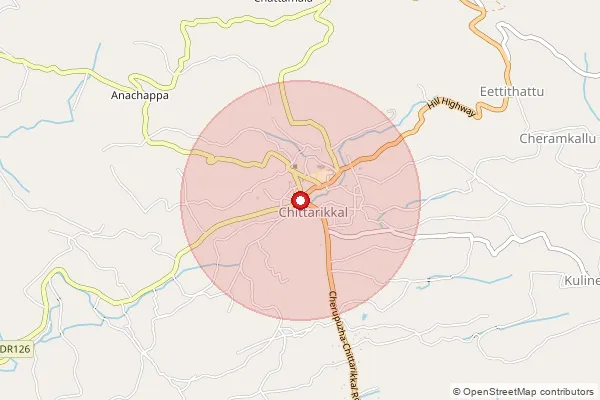 Map showing approximate area covered by Pincode 671326 — Chittarikkal So, Kasaragod
