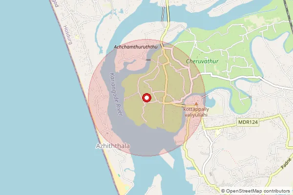 Map showing approximate area covered by Pincode 671351 — Achanthuruthi Bo, Kasaragod