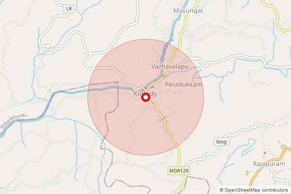 Map showing approximate area covered by Pincode 671532 — Kolichal Bo, Kasaragod