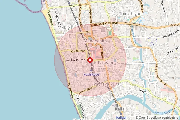 Map showing approximate area covered by Pincode 673001 — Calicut Ho, Kozhikode