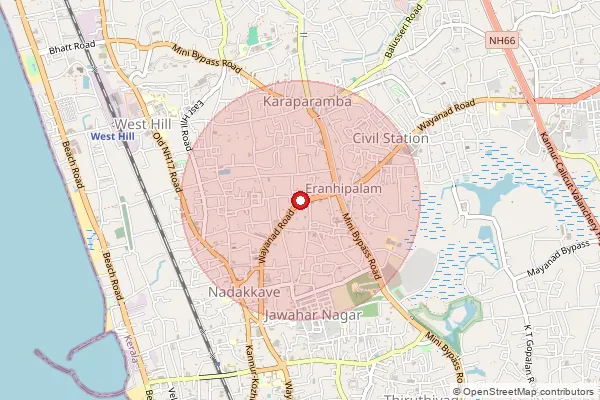 Map showing approximate area covered by Pincode 673006 — Eranhipalam So, Kozhikode