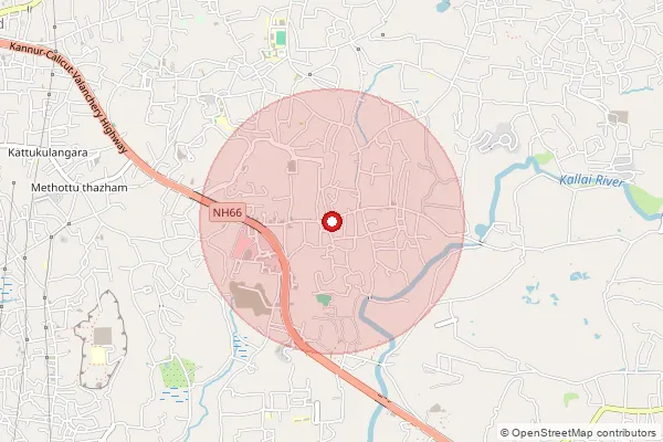 Map showing approximate area covered by Pincode 673007 — Kommeri Bo, Kozhikode