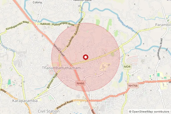 Map showing approximate area covered by Pincode 673010 — Karuvasseri Bo, Kozhikode