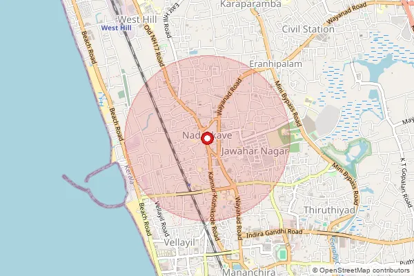 Map showing approximate area covered by Pincode 673011 — Nadakavu So, Kozhikode