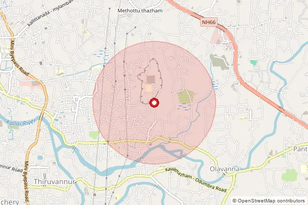 Map showing approximate area covered by Pincode 673014 — Iringallur Bo, Kozhikode