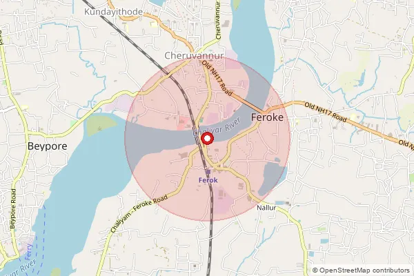 Map showing approximate area covered by Pincode 673015 — Beypore North Bo, Kozhikode