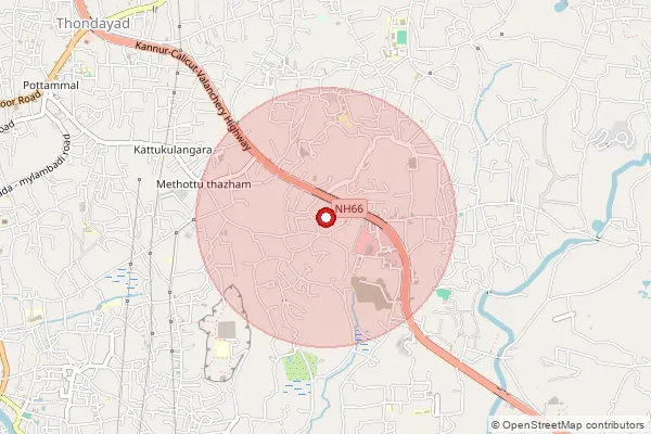 Map showing approximate area covered by Pincode 673016 — Kottuli Bo, Kozhikode
