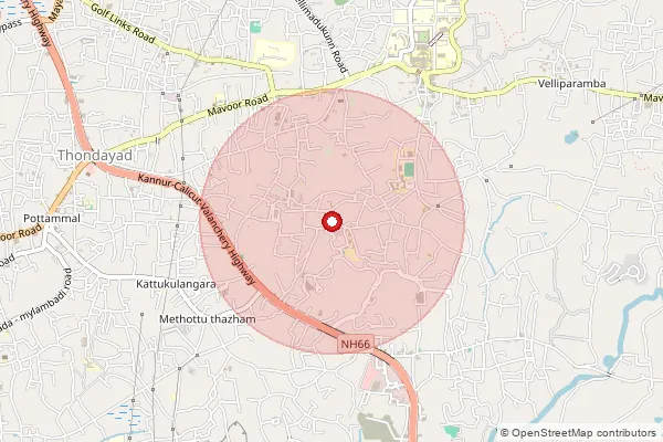Map showing approximate area covered by Pincode 673017 — Chevarambalam Bo, Kozhikode
