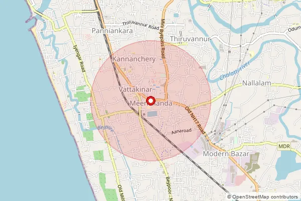 Map showing approximate area covered by Pincode 673018 — Calicut Arts  Science College So, Kozhikode