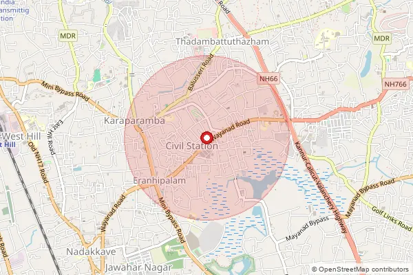 Map showing approximate area covered by Pincode 673020 — Calicut Civil Station Ho, Kozhikode
