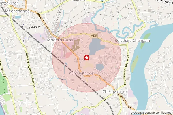 Map showing approximate area covered by Pincode 673029 — Tiruvannur Bo, Kozhikode