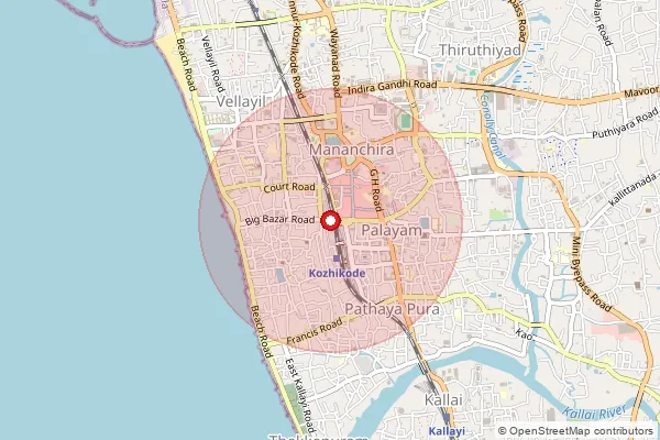 Map showing approximate area covered by Pincode 673051 — Kozhikode Parcel Centre, Kozhikode