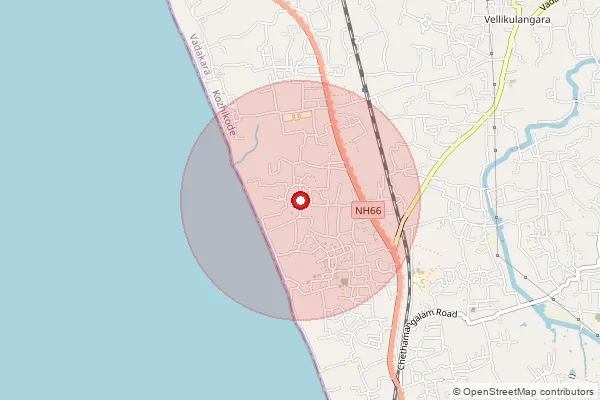 Map showing approximate area covered by Pincode 673102 — Rayarangoth Bo, Kozhikode