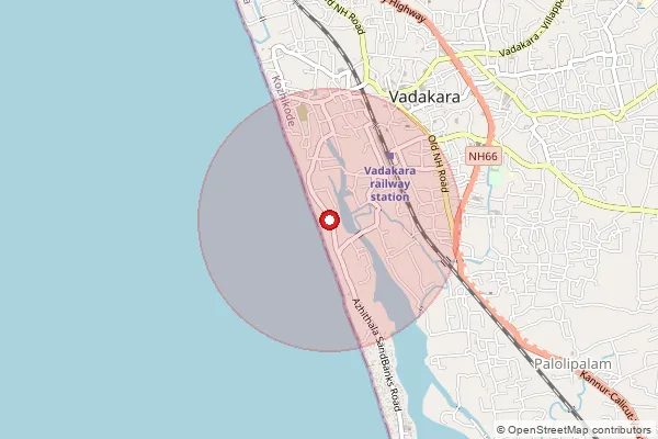Map showing approximate area covered by Pincode 673103 — Vadakara Beach So, Kozhikode