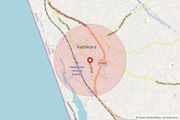 Map showing approximate area covered by Pincode 673104 — Kurikkilad Bo, Kozhikode