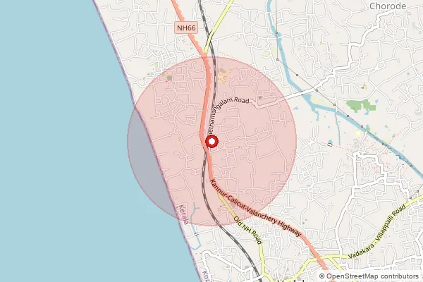 Map showing approximate area covered by Pincode 673106 — Chorode So, Kozhikode