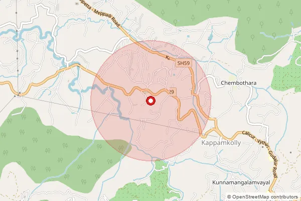 Map showing approximate area covered by Pincode 673123 — Chundale So, Wayanad