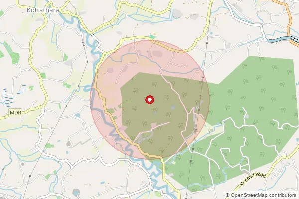 Map showing approximate area covered by Pincode 673124 — Kottathara Bo, Wayanad