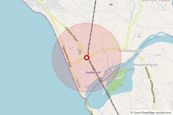 Map showing approximate area covered by Pincode 673302 — Kadalundi So, Kozhikode