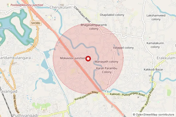Map showing approximate area covered by Pincode 673303 — Vengalam Bo, Kozhikode