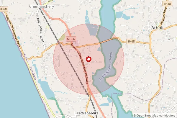 Map showing approximate area covered by Pincode 673304 — Kappad Bo, Kozhikode