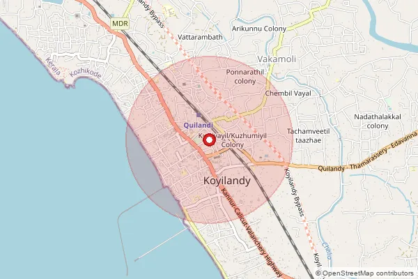 Map showing approximate area covered by Pincode 673305 — Koyilandi Ho, Kozhikode