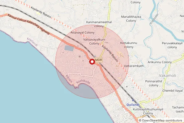Map showing approximate area covered by Pincode 673307 — Mudadi North Bo, Kozhikode