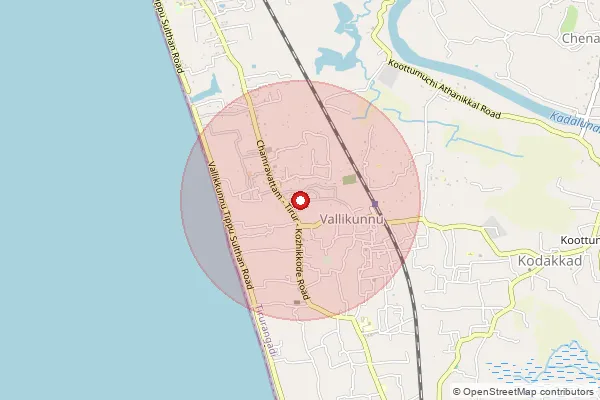 Map showing approximate area covered by Pincode 673314 — Vallikkunnu Bo, Malappuram