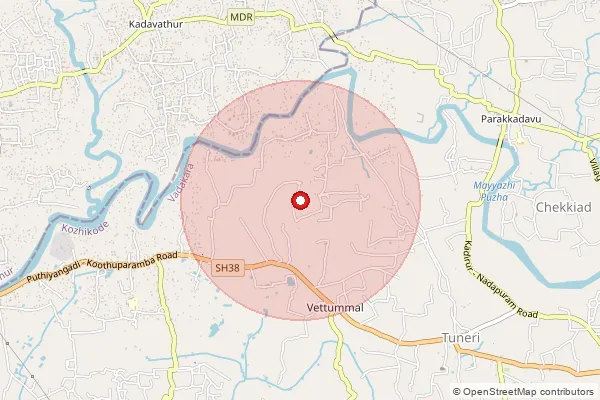 Map showing approximate area covered by Pincode 673505 — Tuneri So, Kozhikode