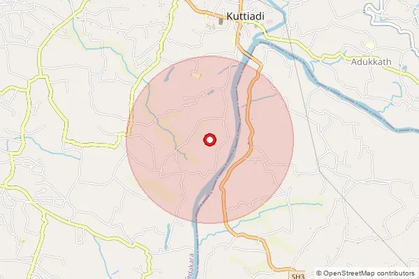 Map showing approximate area covered by Pincode 673508 — Velom Peruvayal Bo, Kozhikode
