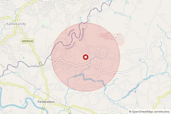Map showing approximate area covered by Pincode 673509 — Parakkadavu So, Kozhikode