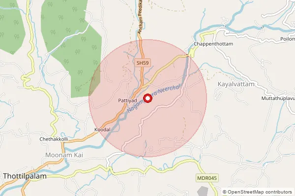 Map showing approximate area covered by Pincode 673513 — Marudonkara Bo, Kozhikode