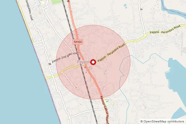 Map showing approximate area covered by Pincode 673522 — Payyoli So, Kozhikode
