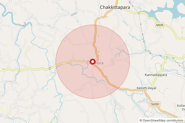 Map showing approximate area covered by Pincode 673526 — Thandorapara Bo, Kozhikode