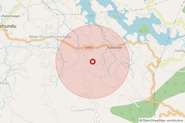 Map showing approximate area covered by Pincode 673527 — Mattanode Bo, Kozhikode