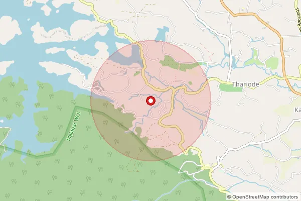 Map showing approximate area covered by Pincode 673575 — Bibleland Bo, Wayanad
