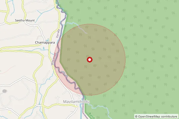 Map showing approximate area covered by Pincode 673579 — Cheeyambam Bo, Wayanad
