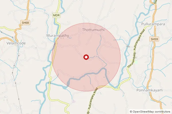 Map showing approximate area covered by Pincode 673580 — Chembu Kadavu Bo, Kozhikode