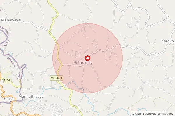 Map showing approximate area covered by Pincode 673581 — Chellangode Bo, Wayanad