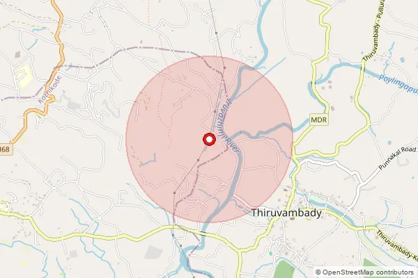 Map showing approximate area covered by Pincode 673582 — Santhi Nagar Bo, Kozhikode