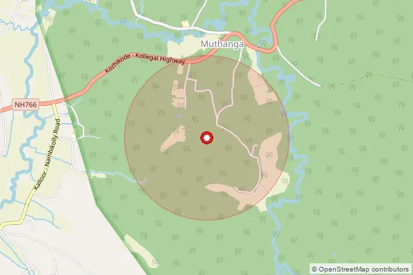 Map showing approximate area covered by Pincode 673592 — Beenachi Bo, Wayanad