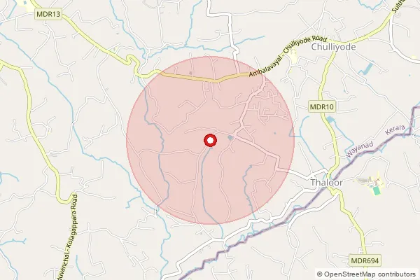 Map showing approximate area covered by Pincode 673593 — Cheengeri Bo, Wayanad