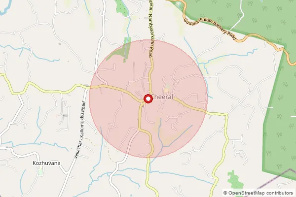 Map showing approximate area covered by Pincode 673595 — Nambiar Kunnu Bo, Wayanad