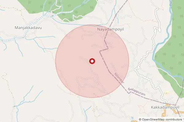 Map showing approximate area covered by Pincode 673604 — Poovaranthod Bo, Kozhikode